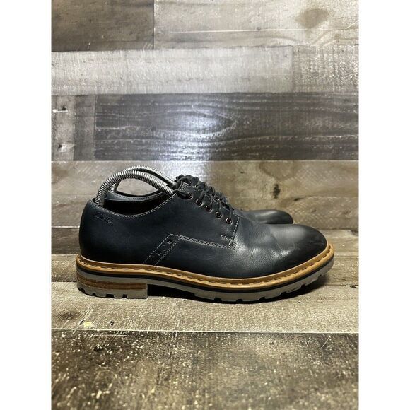 CLARKS MENS SHOES 8.5 M ANTQ BLUE SMOOTH TOE BLUCHER OXFORD 16501 WORN ONCE - Picture 1 of 9
